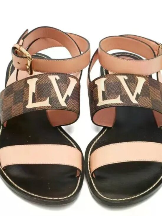 Louis Vuitton Shoes - Louis Vuitton Brown and Tan Damier LV Ankle Strap Sandals size 37